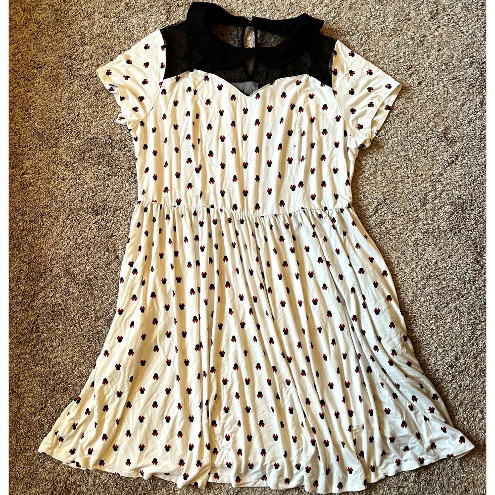 Disney Minnie Mouse Polka Dot Fit & Flare Dress Mesh Yoke Collar Size 1 (XL)